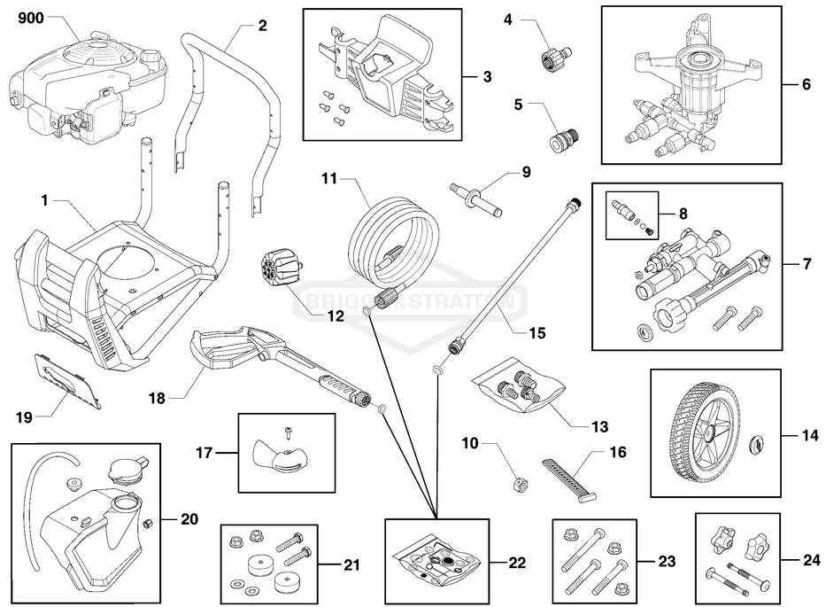 Briggs & Stratton pressure washer model 020632 replacement parts, pump breakdown, repair kits, owners manual and upgrade pump.